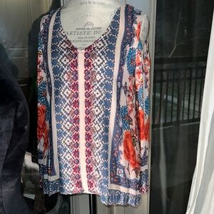 Francesca’s floral blouse open shoulder Blue Rain boutique women’s shirt top XS​